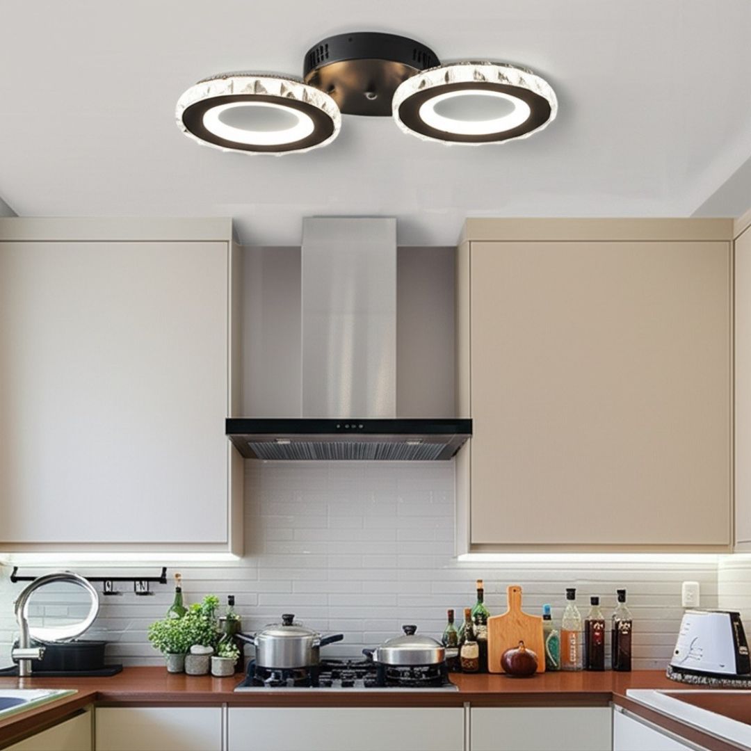 LED lustr s dálkovým ovládáním a krystalem NOVA ROTONDA 32W, 2 kruhy, studené/teplé/neutrální světlo, stmívatelné, černé křišťálové LED lustry Výchozí název Alessandro Design
