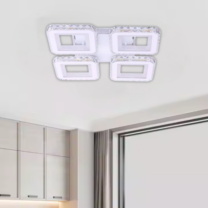LED lustr s dálkovým ovládáním a krystalem LEILA RGB 69W, 4 čtverce, studené/teplé/neutrální světlo, stmívatelné, bílý LED lustr s dálkovým ovládáním Výchozí název Alessandro Design