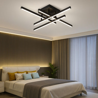 LED lustr s dálkovým ovládáním LINEX, 52W, 4 prvky, lineární, studené/teplé/neutrální světlo, stmívatelný, černý