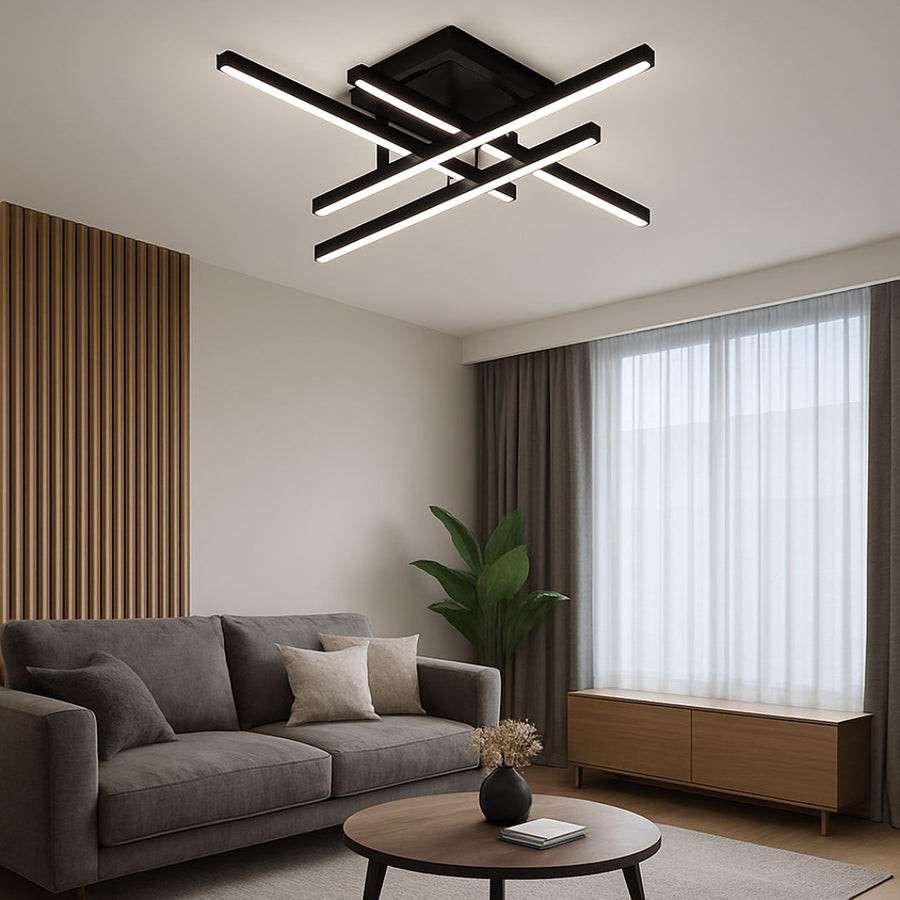 LED lustr s dálkovým ovládáním LINEX, 52W, 4 prvky, lineární, studené/teplé/neutrální světlo, stmívatelné, černé LED lustry s dálkovým ovládáním Výchozí název Alessandro Design