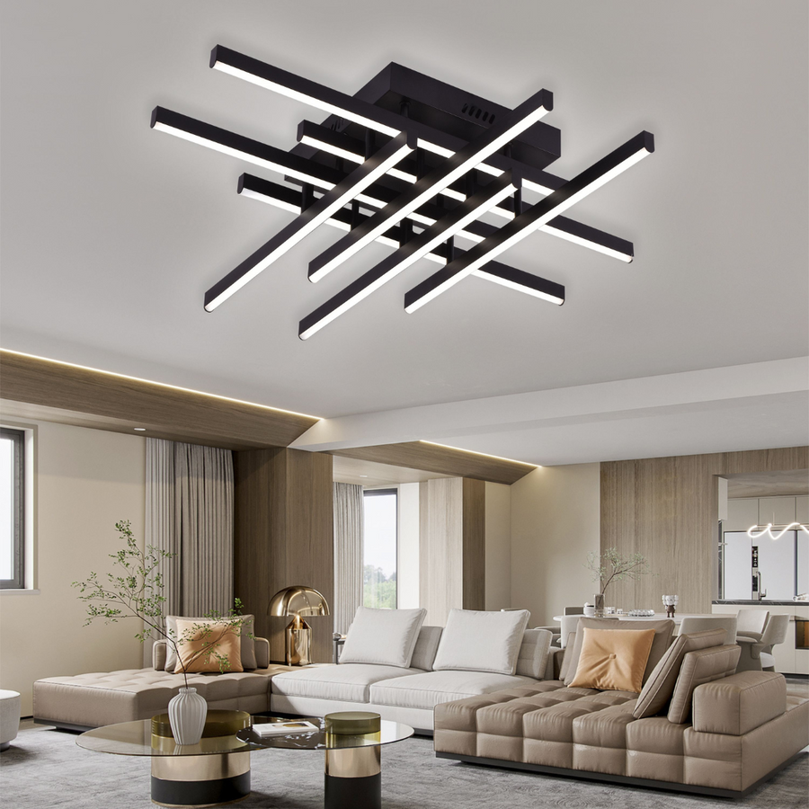 LED lustr s dálkovým ovládáním LINEX, 108W, 8 prvků, studené/teplé/neutrální světlo, stmívatelné, černé LED lustry s dálkovým ovládáním Výchozí název Alessandro Design