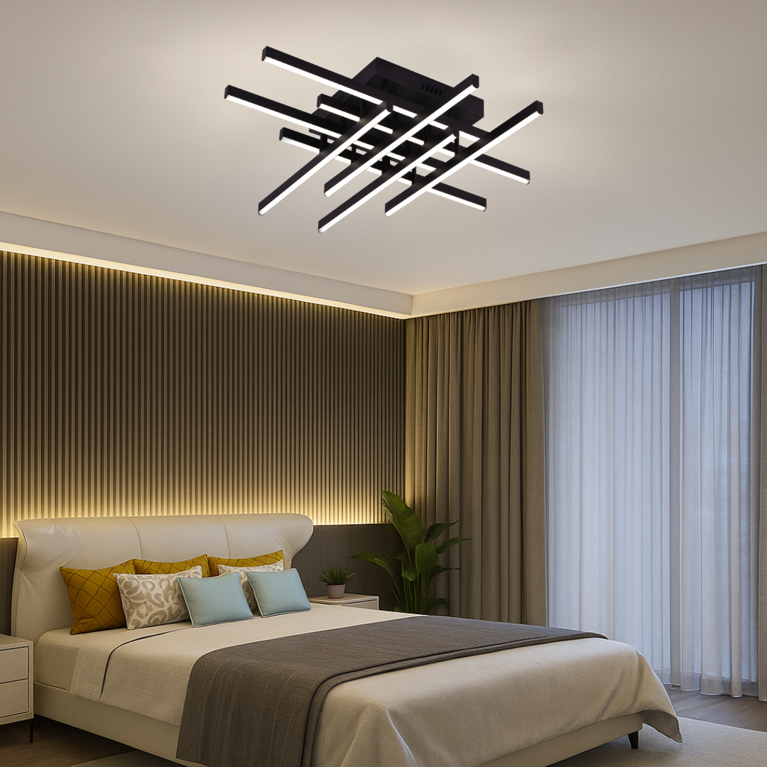 LED lustr s dálkovým ovládáním LINEX, 108W, 8 prvků, studené/teplé/neutrální světlo, stmívatelné, černé LED lustry s dálkovým ovládáním Výchozí název Alessandro Design