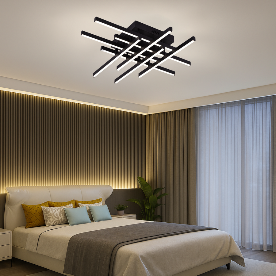 LED lustr s dálkovým ovládáním LINEX, 108W, 8 prvků, studené/teplé/neutrální světlo, stmívatelné, černé LED lustry s dálkovým ovládáním Výchozí název Alessandro Design