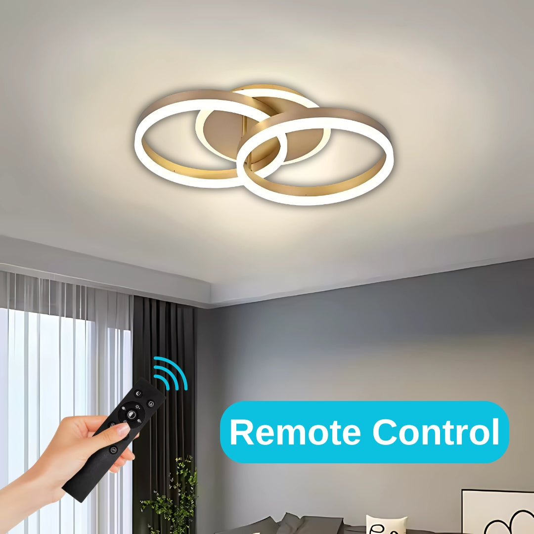 LED lustr s dálkovým ovládáním RINOVA 41W, 2 kruhy, studené/teplé/neutrální světlo, stmívatelné, zlatý LED lustr s dálkovým ovládáním Výchozí název Alessandro Design