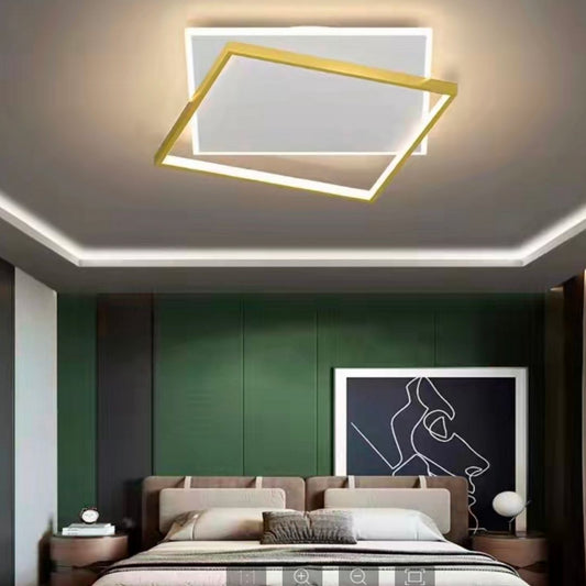 LED lustr s dálkovým ovládáním SOLARA 66W, 2 čtverce, studené/teplé/neutrální světlo, stmívatelné, zlato bílé LED lustry s dálkovým ovládáním Výchozí název Alessandro Design