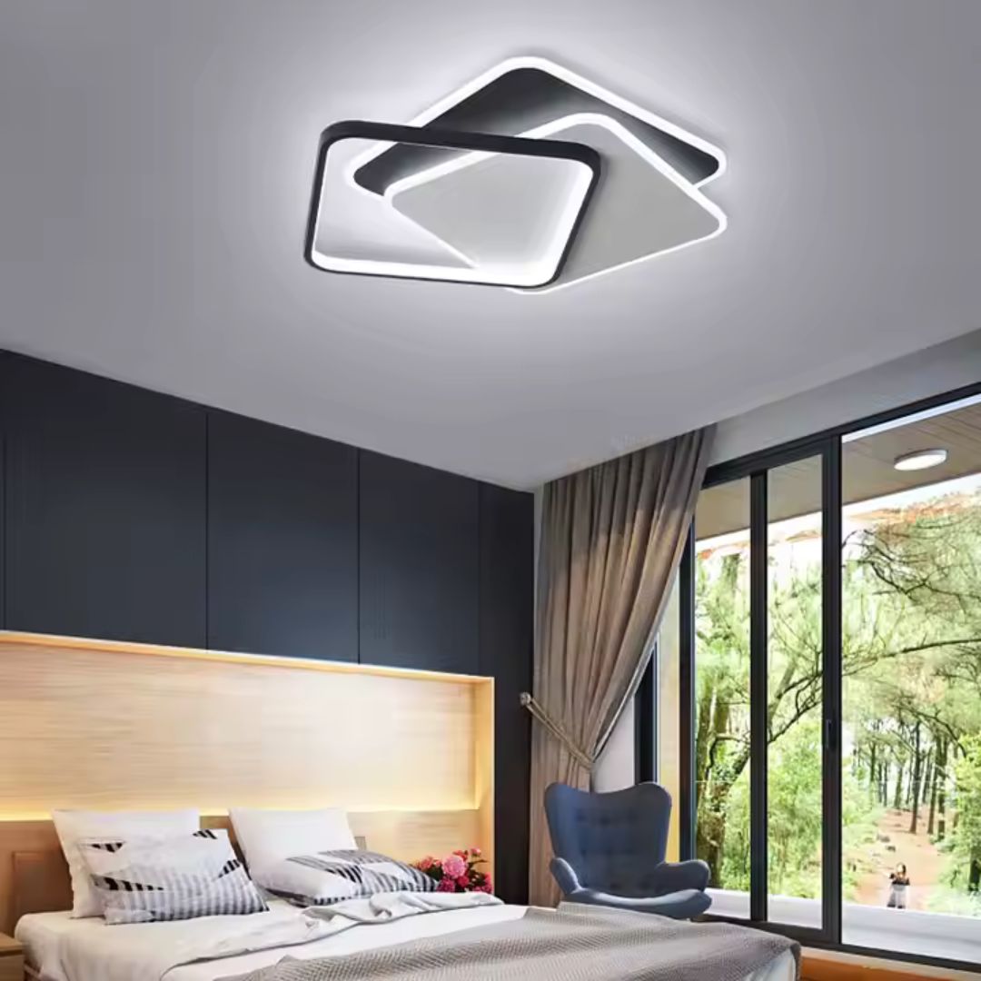 LED lustr s dálkovým ovládáním OBLICO 120W, 3 čtverce, studené/teplé/neutrální světlo, stmívatelné, černé LED lustry s dálkovým ovládáním Výchozí název Alessandro Design