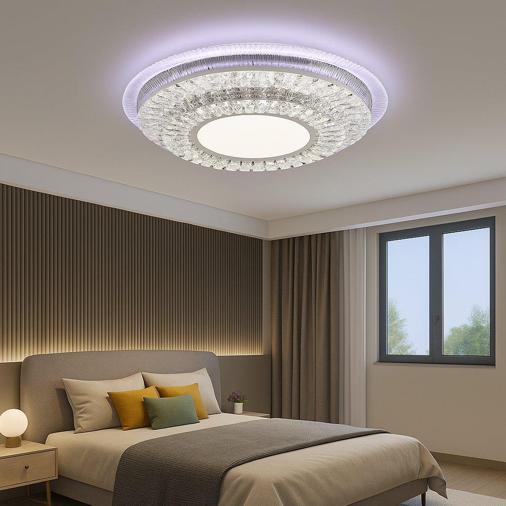 LED lustr s dálkovým ovládáním MIRALUX RGB, 62W, Modré/Studené/Neutrální/Teplé světlo, Stmívatelné, Bílý LED lustr s dálkovým ovládáním Výchozí název Alessandro Design
