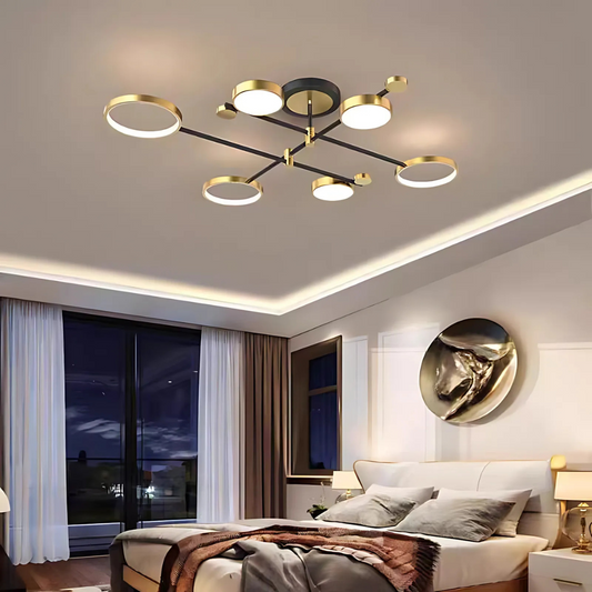 Lustra LED cu Telecomanda MARIA, 6 Elemente, 31W, Lumina Calda/Rece/Neutra 3000K/4000K/6000K, Dimabila, Auriu si Negru, Metal Lustre LED cu Telecomanda Default Title Alessandro Design