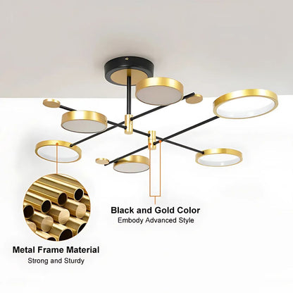 Lustra LED cu Telecomanda MARIA, 6 Elemente, 31W, Lumina Calda/Rece/Neutra 3000K/4000K/6000K, Dimabila, Auriu si Negru, Metal Lustre LED cu Telecomanda Default Title Alessandro Design