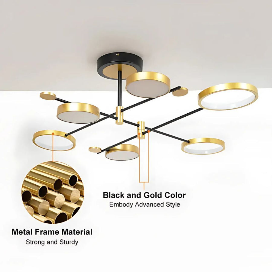 Lustra LED cu Telecomanda MARIA, 6 Elemente, 31W, Lumina Calda/Rece/Neutra 3000K/4000K/6000K, Dimabila, Auriu si Negru, Metal Lustre LED cu Telecomanda Default Title Alessandro Design
