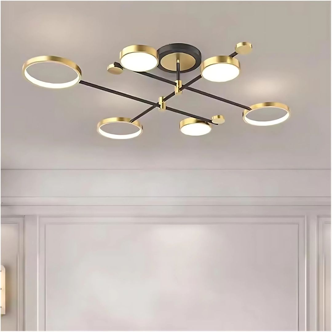Lustra LED cu Telecomanda MARIA, 6 Elemente, 31W, Lumina Calda/Rece/Neutra 3000K/4000K/6000K, Dimabila, Auriu si Negru, Metal Lustre LED cu Telecomanda Default Title Alessandro Design