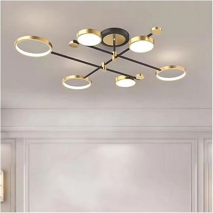Lustra LED cu Telecomanda MARIA, 6 Elemente, 31W, Lumina Calda/Rece/Neutra 3000K/4000K/6000K, Dimabila, Auriu si Negru, Metal Lustre LED cu Telecomanda Default Title Alessandro Design