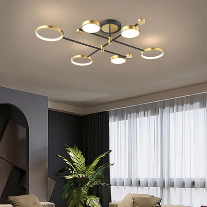 Lustra LED cu Telecomanda MARIA, 6 Elemente, 31W, Lumina Calda/Rece/Neutra 3000K/4000K/6000K, Dimabila, Auriu si Negru, Metal Lustre LED cu Telecomanda Default Title Alessandro Design