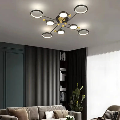 LED lustr s dálkovým ovládáním MARIA, 44W, 8 prvků, teplé/studené/neutrální světlo, stmívatelné, černá/zlatá