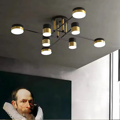 Lustra LED cu Telecomanda MARIO, 32W, 8 Elemente, Lumina Rece/Calda/Neutra, Dimabila, Negru/Auriu Lustre LED cu Telecomanda Default Title Alessandro Design