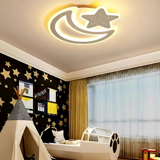 Nova LED lustr s dálkovým ovládáním, 89W, stmívatelný, ve tvaru měsíce a hvězdy, bílý LED lustr s dálkovým ovládáním Výchozí název Alessandro Design