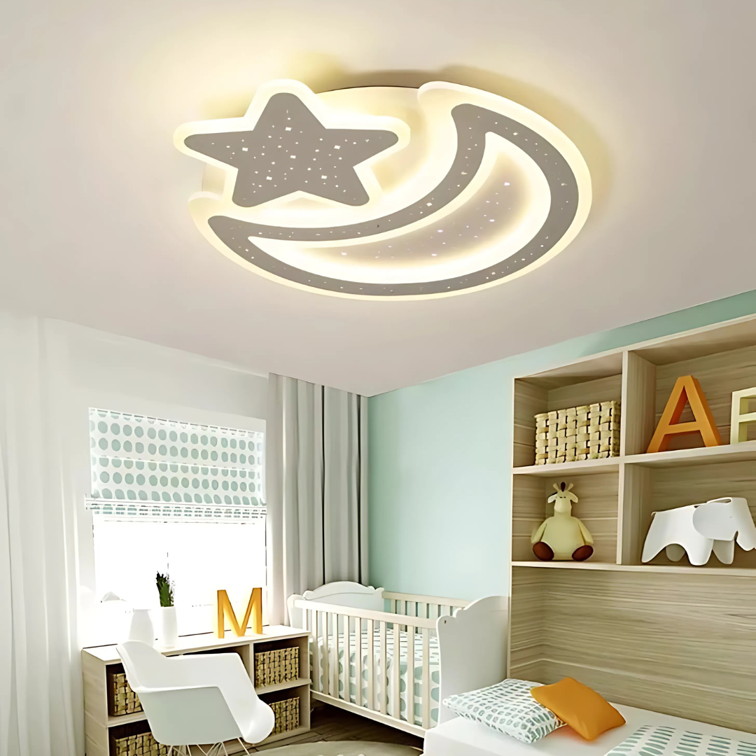 Nova LED lustr s dálkovým ovládáním, 89W, stmívatelný, ve tvaru měsíce a hvězdy, bílý LED lustr s dálkovým ovládáním Výchozí název Alessandro Design