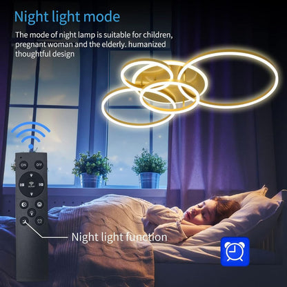 Lustra LED cu Telecomanda RINOVA, 4 cercuri, 112W, Lumina Calda/Rece/Neutra, Dimabila, Auriu Lustre LED cu Telecomanda Default Title Alessandro Design