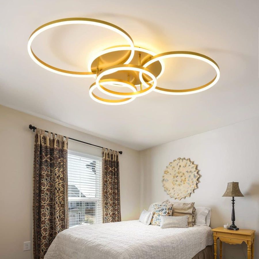 Lustra LED cu Telecomanda RINOVA, 4 cercuri, 112W, Lumina Calda/Rece/Neutra, Dimabila, Auriu Lustre LED cu Telecomanda Default Title Alessandro Design