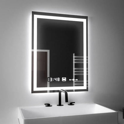 Obdélníkové LED zrcadlo, 45x60 cm, Verite MotionGlow Marcello, systém odmlžování, hodiny a teploměr, stmívatelná Marcello zrcadla Výchozí název Alessandro Design