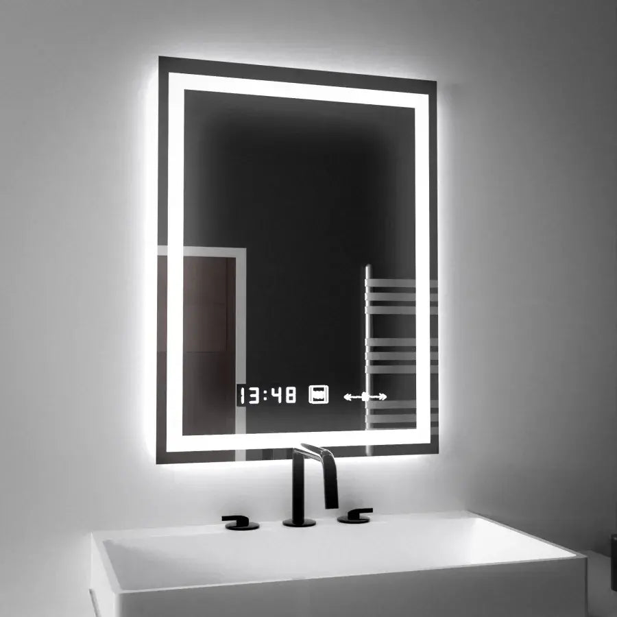 Obdélníkové LED zrcadlo, 45x60 cm, Verite MotionGlow Marcello, systém odmlžování, hodiny a teploměr, stmívatelná Marcello zrcadla Výchozí název Alessandro Design