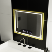 Obdélníkové LED zrcadlo, 80x60cm, Verite Royale Gold MotionGlow Marcello, systém odmlžování, hodiny a teploměr, stmívatelná zrcátka Marcello Výchozí název Alessandro Design