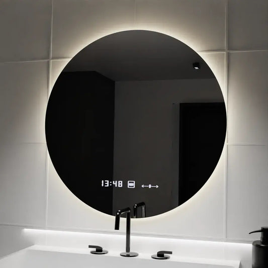 LED kulaté zrcadlo, 70 cm, Serenite MotionGlow Marcello, systém odmlžování, hodiny a teploměr, stmívatelná zrcátka Marcello Výchozí název Alessandro Design
