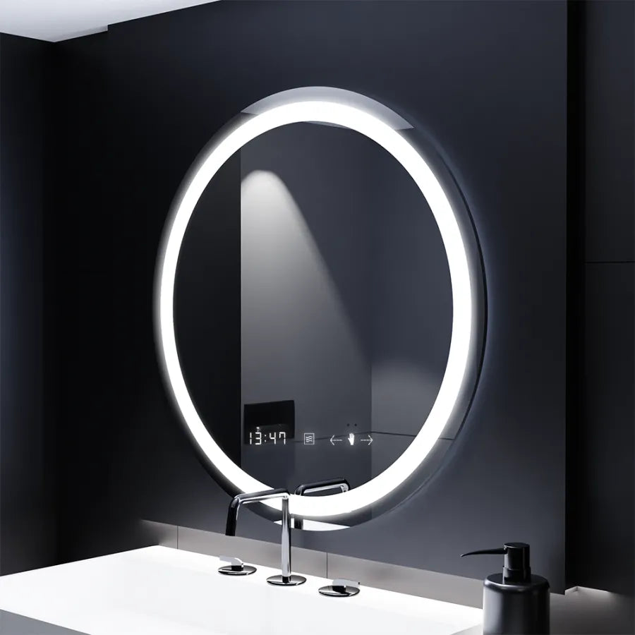 Kulaté LED zrcadlo, 70 cm, Celeste MotionGlow Marcello, Demister System, Hodiny a teploměr, Stmívatelné, Teplé Neutrální Studené světlo 3000K/4000K/6000K Zrcadla Marcello Výchozí název Alessandro Design