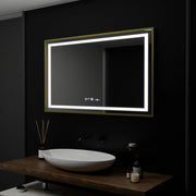Obdélníkové LED zrcadlo, 100 x 80 cm, Verite Royale Gold Motion Glow Marcello, systém odmlžování, hodiny a teploměr, stmívatelná zrcátka Marcello Výchozí název Alessandro Design