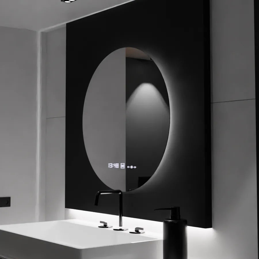 LED kulaté zrcadlo, 80 cm, Serenite MotionGlow Marcello, systém odmlžování, hodiny a teploměr, stmívatelná zrcátka Marcello Výchozí název Alessandro Design