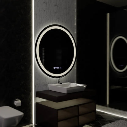 LED kulaté zrcadlo, 100 cm, Celeste MotionGlow Marcello, odmlžovací systém, hodiny a teploměr, Dimabila zrcátka Marcello Výchozí název Alessandro Design