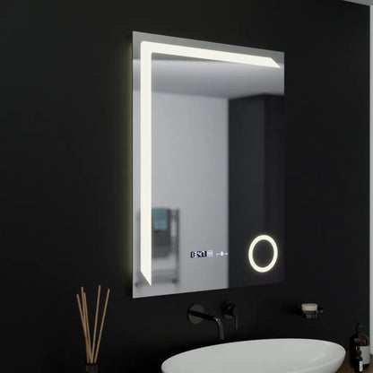 Obdélníkové LED zrcadlo, 60x80cm, Precision MotionGlow Marcello, Systém odmlžování, Hodiny & Teploměr, Kosmetická lupa, Stmívatelná zrcátka Marcello Výchozí název Alessandro Design