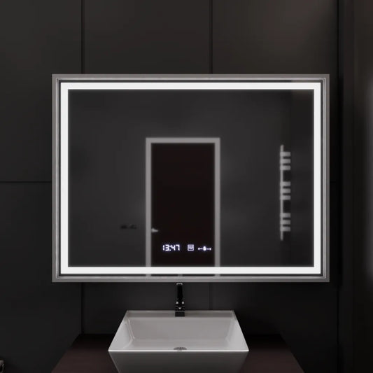 Obdélníkové LED zrcadlo, 120x80cm, Verite Imperial Silver Motion Glow Marcello, systém odmlžování, hodiny a teploměr, stmívatelná zrcátka Marcello Výchozí název Alessandro Design