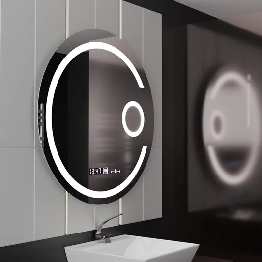 LED kulaté zrcadlo, 22 W, 70 cm, Visio MotionGlow Marcello, systém odmlžování, hodiny a teploměr, kosmetická lupa, stmívatelná Marcello zrcadla Výchozí název Alessandro Design