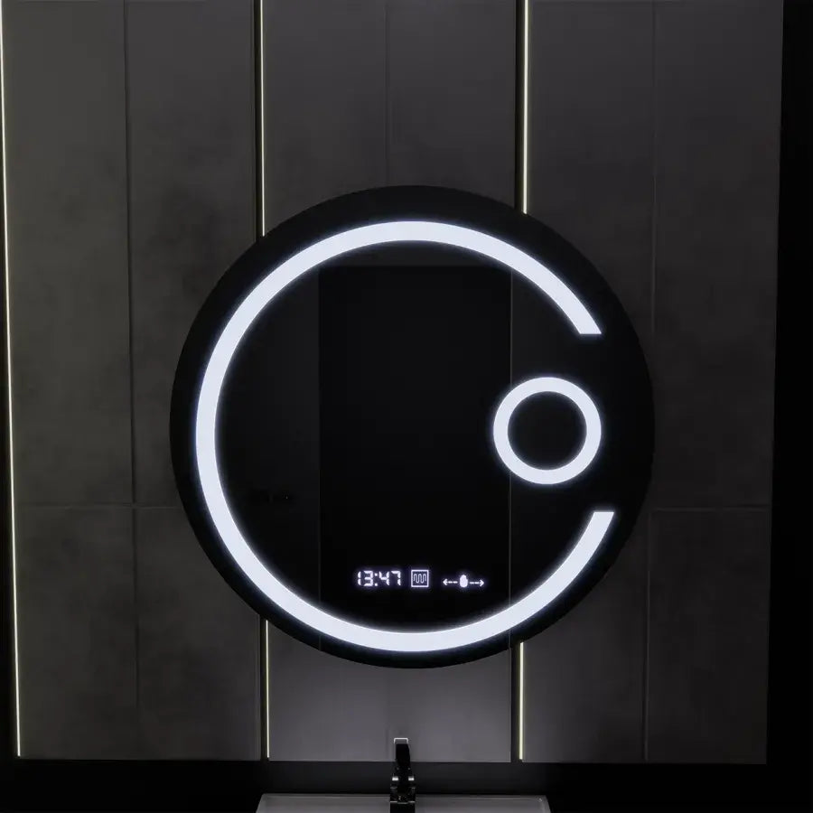 LED kulaté zrcadlo, 60 cm, Visio MotionGlow Marcello, systém odmlžování, hodiny a teploměr, kosmetická lupa, stmívatelná zrcátka Marcello Výchozí název Alessandro Design