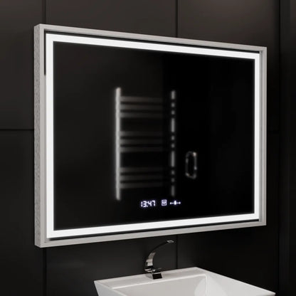 Obdélníkové LED zrcadlo, 80x60cm, Verite Imperial Silver Motion Glow Marcello, systém odmlžování, hodiny a teploměr, stmívatelná zrcátka Marcello Výchozí název Alessandro Design