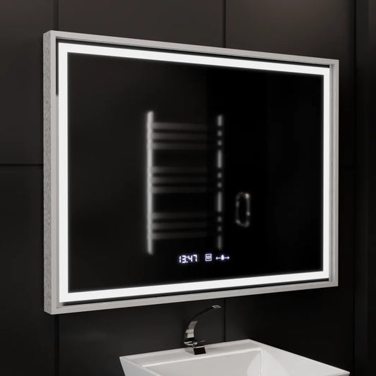 Obdélníkové LED zrcadlo, 80x60cm, Verite Imperial Silver Motion Glow Marcello, systém odmlžování, hodiny a teploměr, stmívatelná zrcátka Marcello Výchozí název Alessandro Design