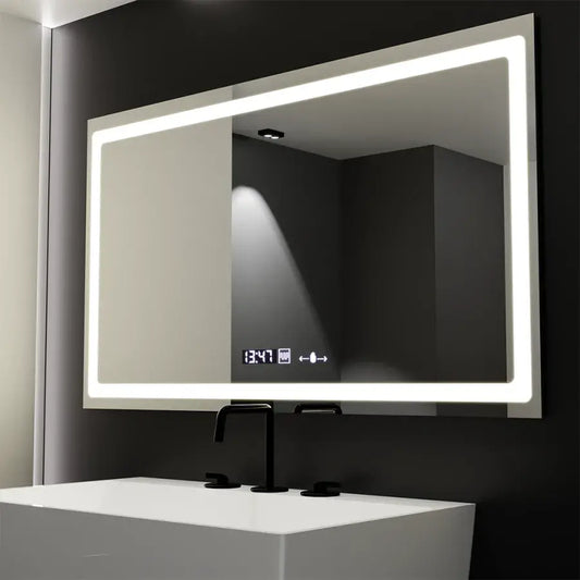 Obdélníkové LED zrcadlo, 120X70cm, Radiant MotionGlow Sensor Marcello, Systém odmlžování, Hodiny & Teploměr, Stmívatelné Marcello Zrcadla Výchozí název Alessandro Design