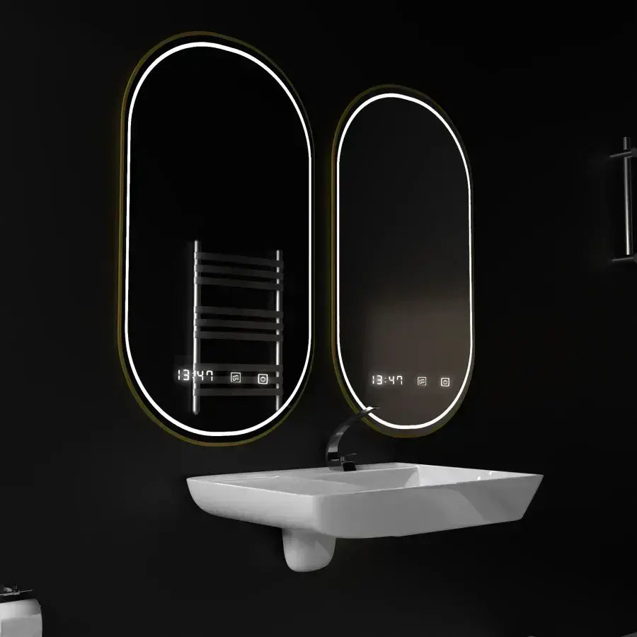 Oválné LED zrcadlo, 50x80cm, Roven Marcello MotionGlow senzor, systém odmlžování, hodiny a teploměr, stmívatelná zrcátka Marcello Default Title Alessandro Design