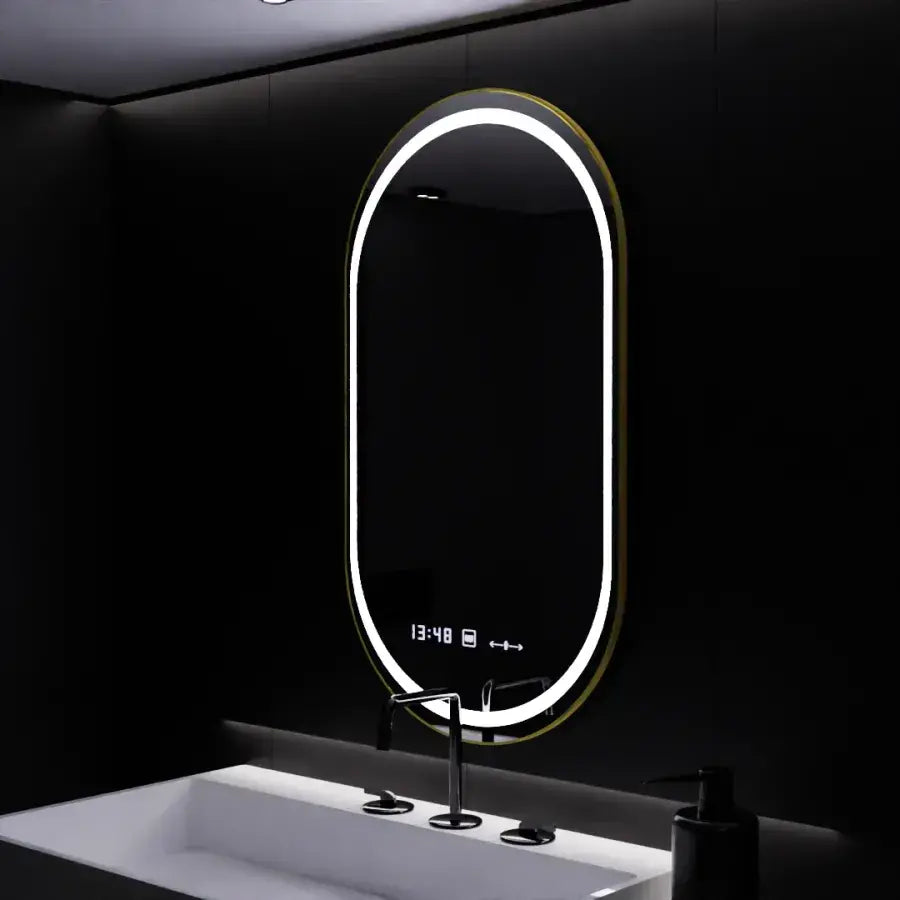Oválné LED zrcadlo, 50x80cm, Roven Marcello MotionGlow senzor, systém odmlžování, hodiny a teploměr, stmívatelná zrcátka Marcello Default Title Alessandro Design