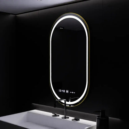Oválné LED zrcadlo, 50x80cm, Roven Marcello MotionGlow senzor, systém odmlžování, hodiny a teploměr, stmívatelná zrcátka Marcello Default Title Alessandro Design