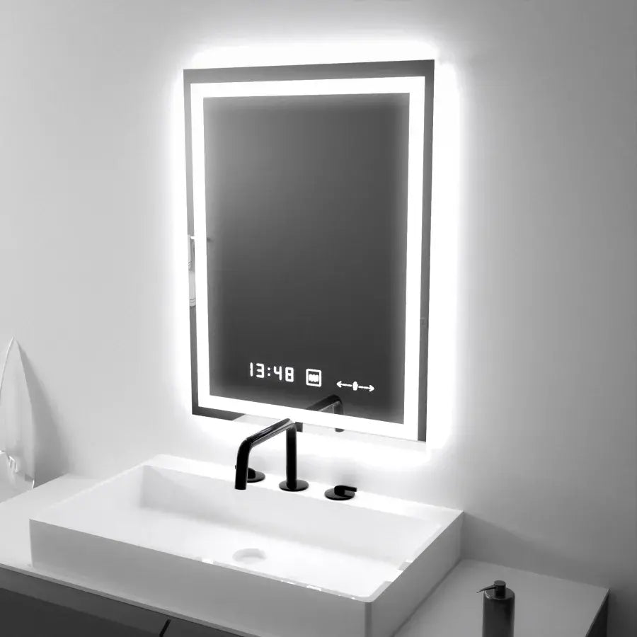 Obdélníkové LED zrcadlo, 45x60 cm, Verite MotionGlow Marcello, systém odmlžování, hodiny a teploměr, stmívatelná Marcello zrcadla Výchozí název Alessandro Design