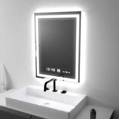 Obdélníkové LED zrcadlo, 45x60 cm, Verite MotionGlow Marcello, systém odmlžování, hodiny a teploměr, stmívatelná Marcello zrcadla Výchozí název Alessandro Design