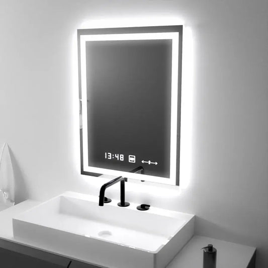 Obdélníkové LED zrcadlo, 45x60 cm, Verite MotionGlow Marcello, systém odmlžování, hodiny a teploměr, stmívatelná Marcello zrcadla Výchozí název Alessandro Design