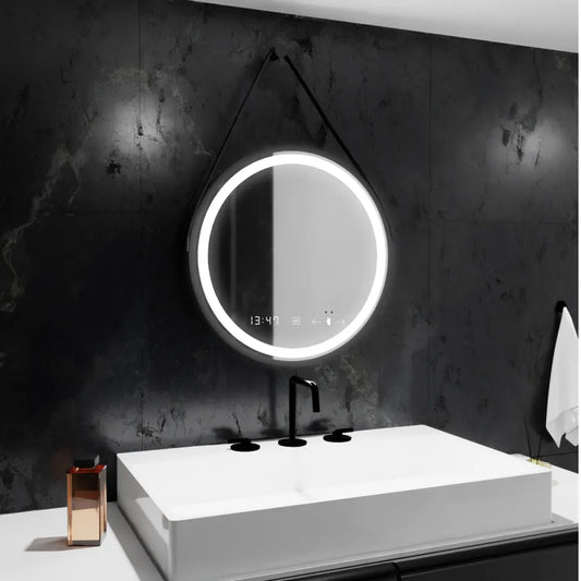LED kulaté zrcadlo, 50 cm, Celeste Majeste Noir Eleve MotionGlow Marcello, systém odmlžování, hodiny a teploměr, stmívatelná zrcátka Marcello Výchozí název Alessandro Design