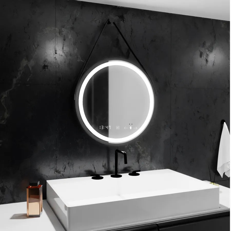 LED kulaté zrcadlo, 50 cm, Celeste Majeste Noir Eleve MotionGlow Marcello, systém odmlžování, hodiny a teploměr, stmívatelná zrcátka Marcello Výchozí název Alessandro Design