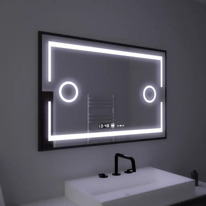 Obdélníkové LED zrcadlo, 120x80cm, Marcello MotionGlow Sensor, Systém odmlžování, Hodiny & Teploměr, Kosmetická lupa, Stmívatelné Marcello Mirrors Výchozí název Alessandro Design