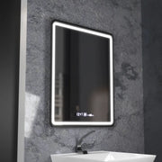 Obdélníkové LED zrcadlo, 75x90cm, Favola MotionGlow Marcello, Demister System, Hodiny & Teploměr, Stmívatelné
