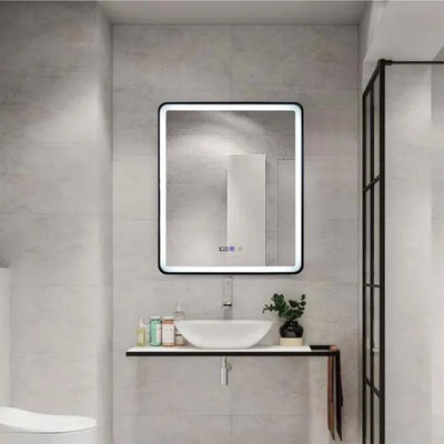 Obdélníkové LED zrcadlo 70x90cm EDGE Touch Demister System, černý rám
