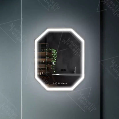 Polygonové LED zrcadlo, 60x80cm, senzor Ralya MotionGlow Marcello, systém odmlžování, hodiny a teploměr, zrcadla Dimabila Marcello Výchozí název Alessandro Design